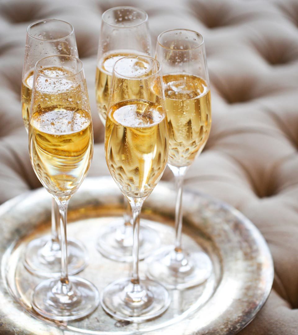 Glasses of champagne on a tray