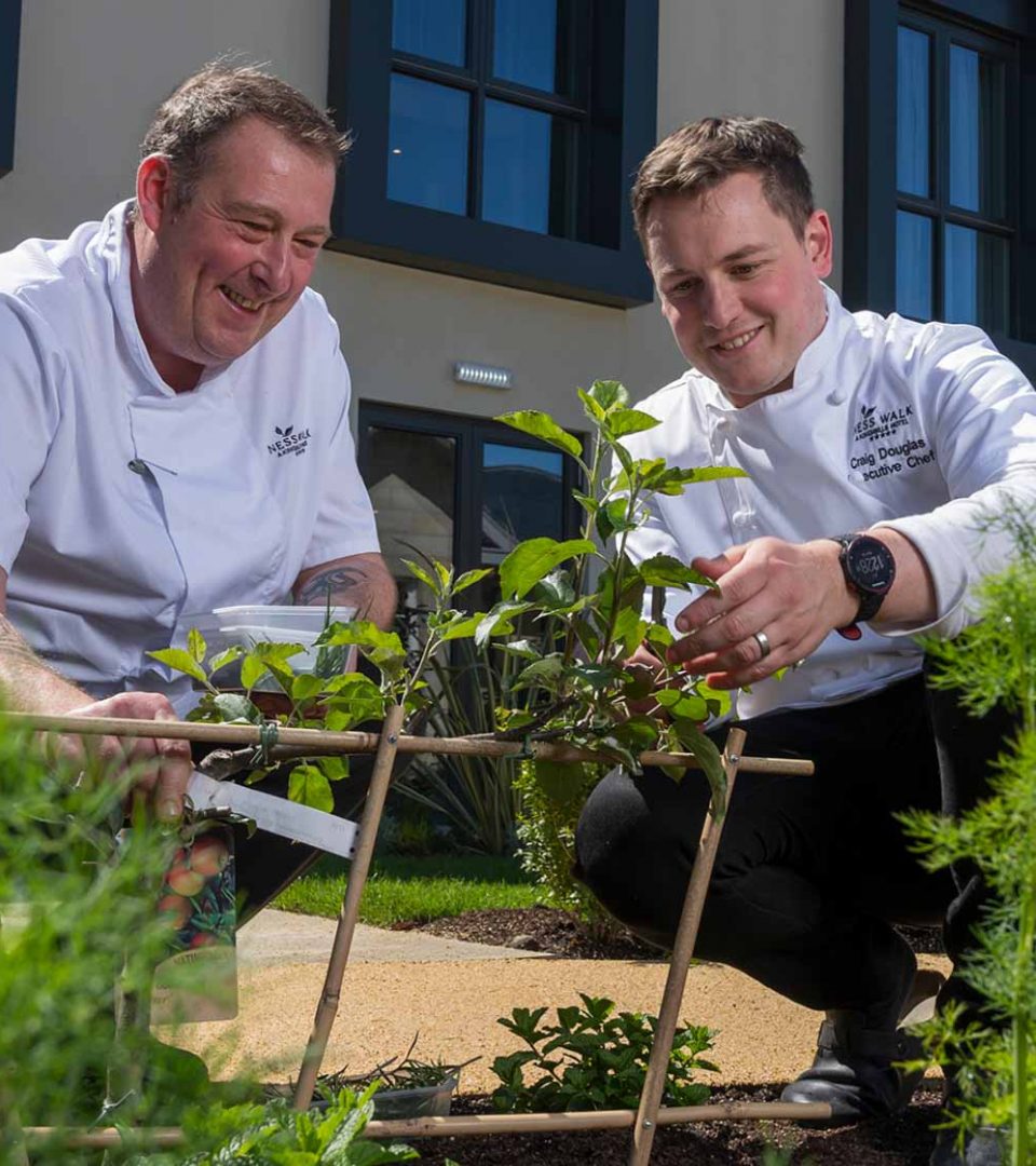 Chef in the garden of Ness Walk Hotel