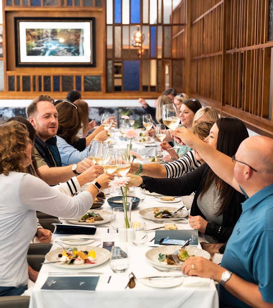 Group of diners toasting to their dinner