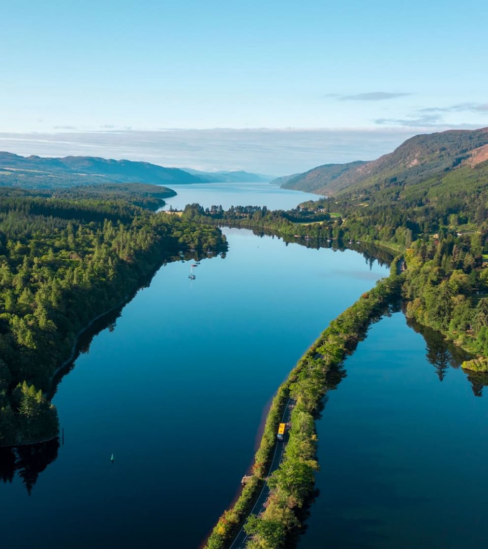 Loch Ness aerial shot with road through