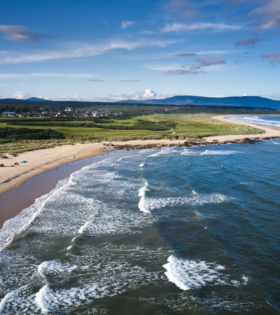 Aerial view of Dornoch Beach in Scotland