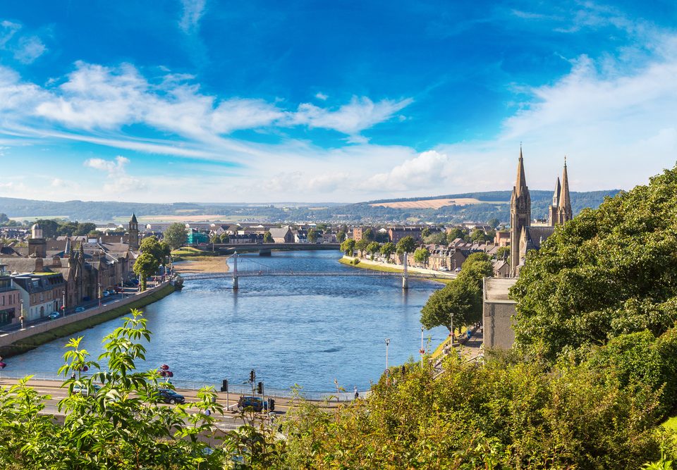 Cityscape of Inverness, Scotland on a beautiful summer day