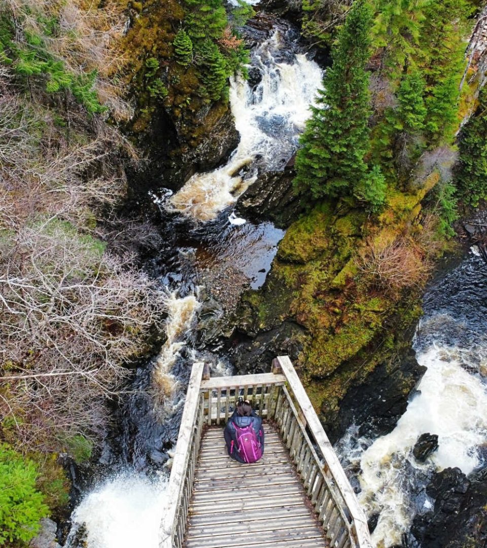 Viewing platform above Plodda Falls waterfall