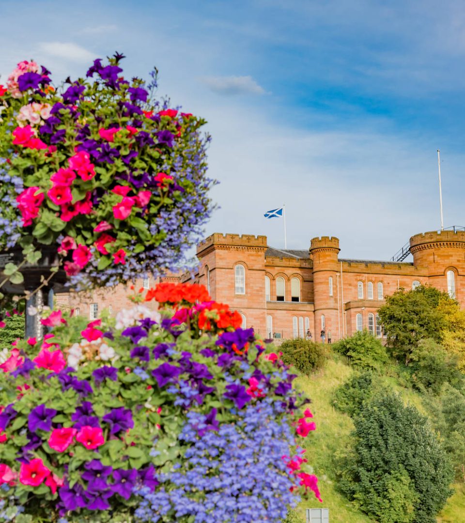 Spring flowers outside Inverness Castle